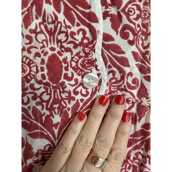 Heidi Carey 100% Cotton 2 Pc Pajama Set Scalloped Trim Red & White Sz Small - Picture 5 of 5